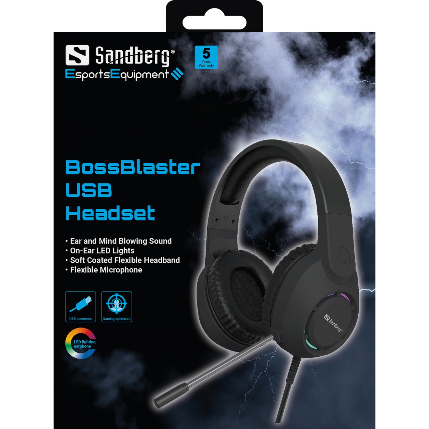 Ігрова гарнітура Sandberg BossBlaster, USB, кабель 2м, RGB, чорна (126-49) Чорний на малюнкі №5