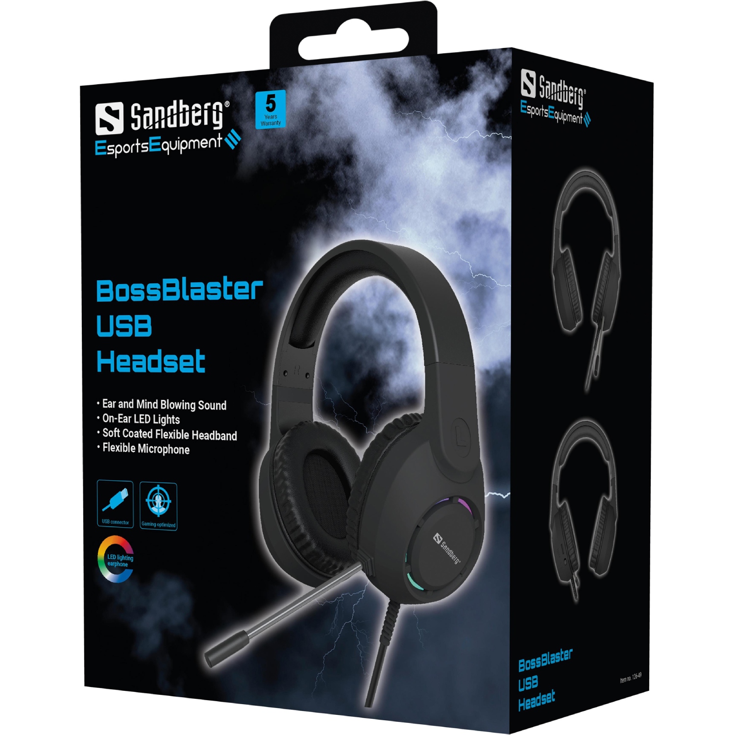 Ігрова гарнітура Sandberg BossBlaster, USB, кабель 2м, RGB, чорна (126-49) Чорний на малюнкі №6