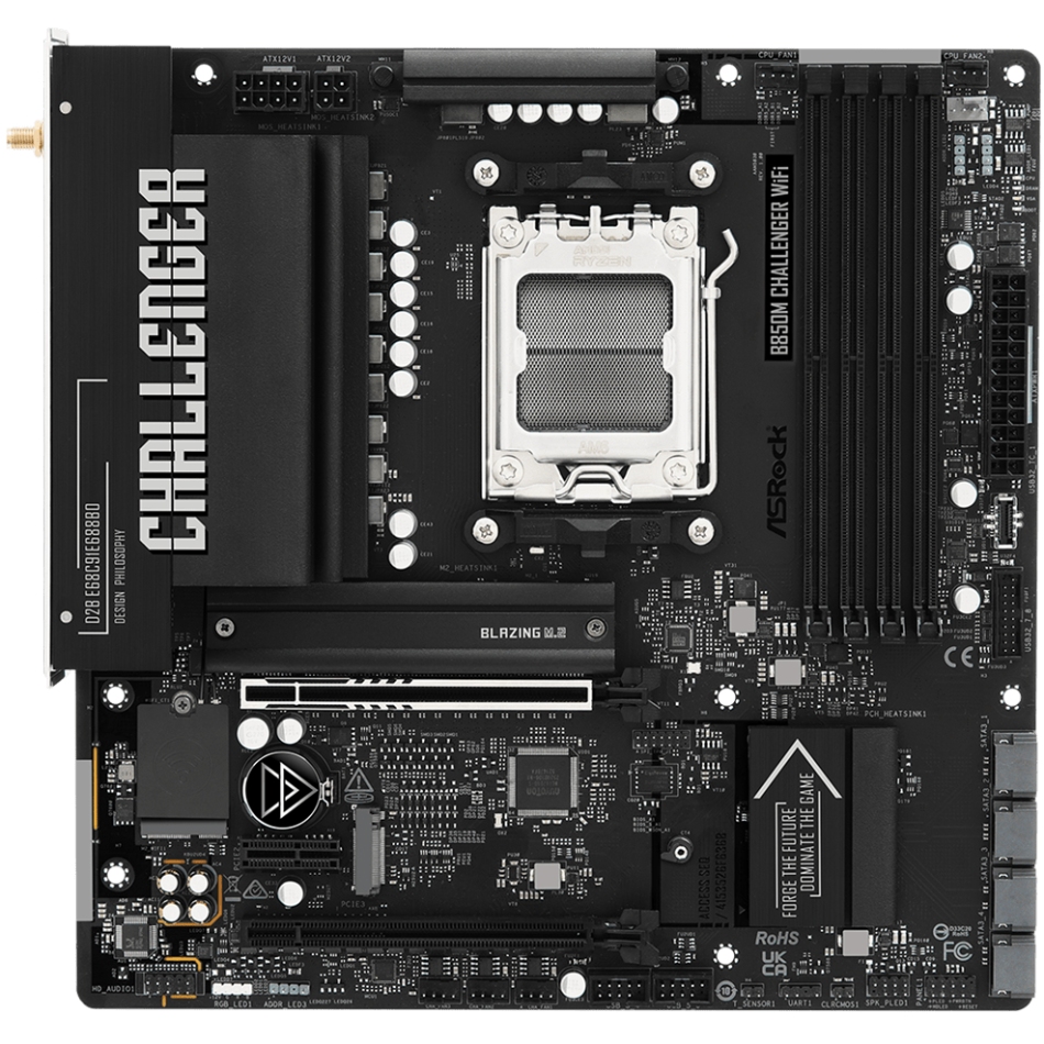ASRock (AM5/B850, 4*DDR5, 2xPCIex16, HDMI/DP, 4xSATAІІІ,2xM.2, 2.5GLan, mATX) (B850M CHALLENGER WIFI) на малюнкі №1