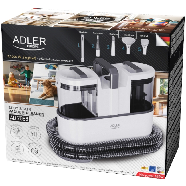 Порохотяг Adler AD 7088 плямовивідник 400Вт/ 11 500 Па/ 1.5л-0.8л/ білий (AD7088) на малюнкі №11