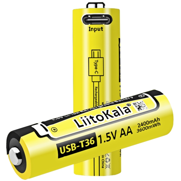 Акумулятор AA 2400 mAh/3600 mWh, 1.5V Li-ion, вбуд зарядне USB (Type-C), LiitoKala (USB-T36 1.5V AA) на малюнкі №2
