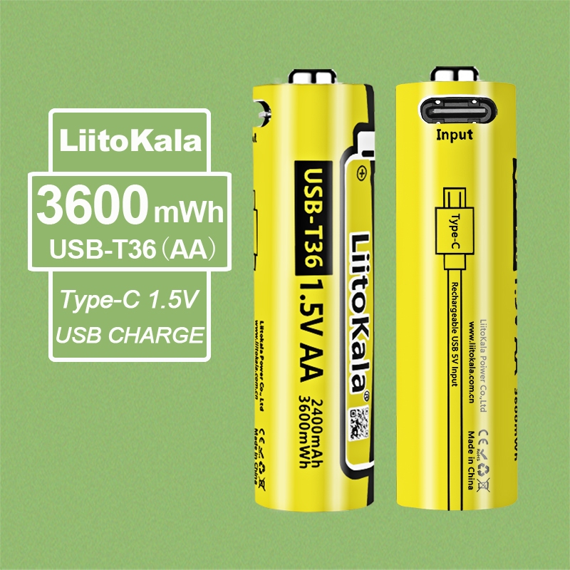 Акумулятор AA 2400 mAh/3600 mWh, 1.5V Li-ion, вбуд зарядне USB (Type-C), LiitoKala (USB-T36 1.5V AA) на малюнкі №3