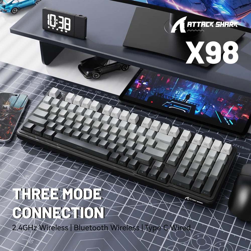Клавіатура ігрова механічна Attack Shark X98 102кл. RGB, Wireless, Moonlight Night (X98ML_AS) Чорний на малюнкі №3