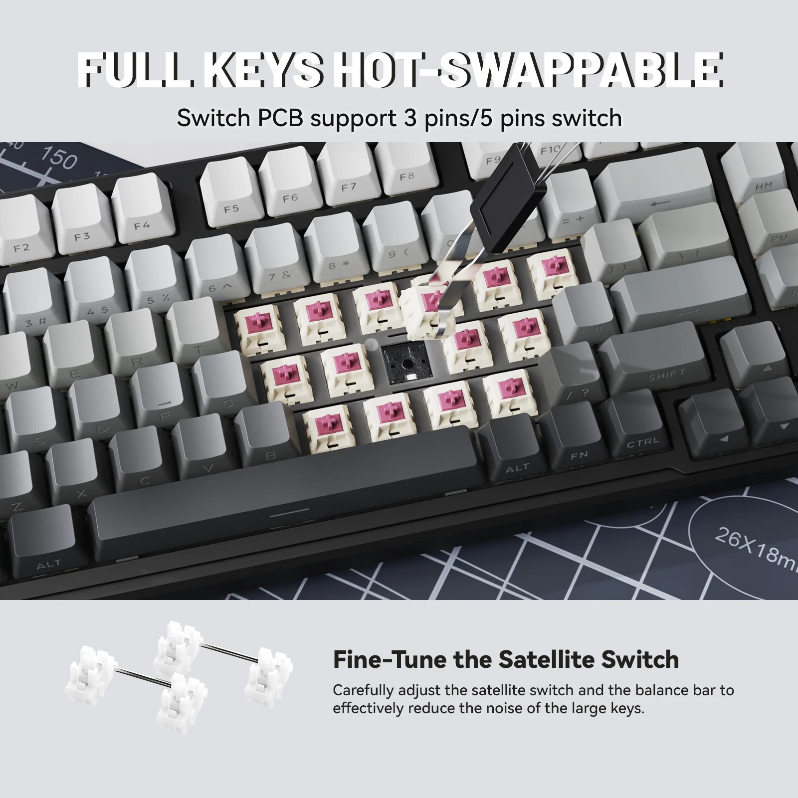 Клавіатура ігрова механічна Attack Shark X98 102кл. RGB, Wireless, Moonlight Night (X98ML_AS) Чорний на малюнкі №4