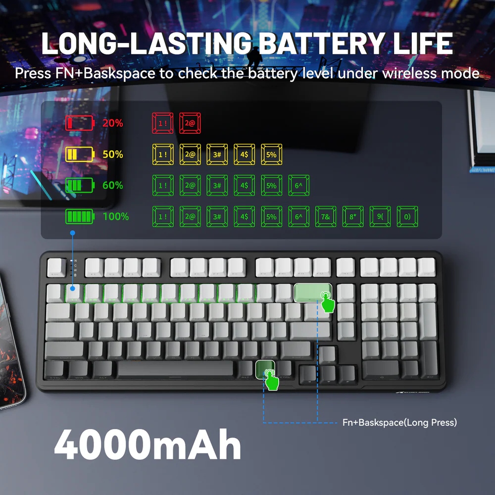 Клавіатура ігрова механічна Attack Shark X98 102кл. RGB, Wireless, Moonlight Night (X98ML_AS) Чорний на малюнкі №6
