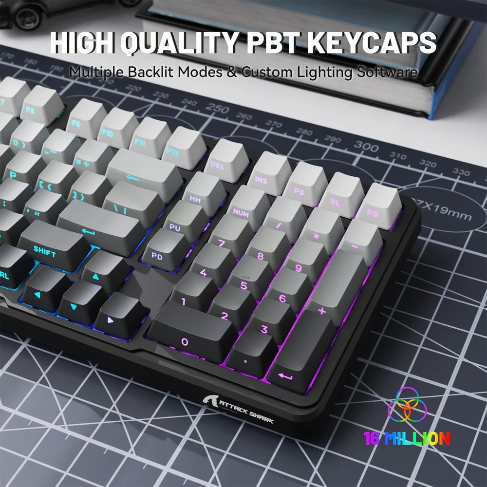 Клавіатура ігрова механічна Attack Shark X98 102кл. RGB, Wireless, Moonlight Night (X98ML_AS) Чорний на малюнкі №7