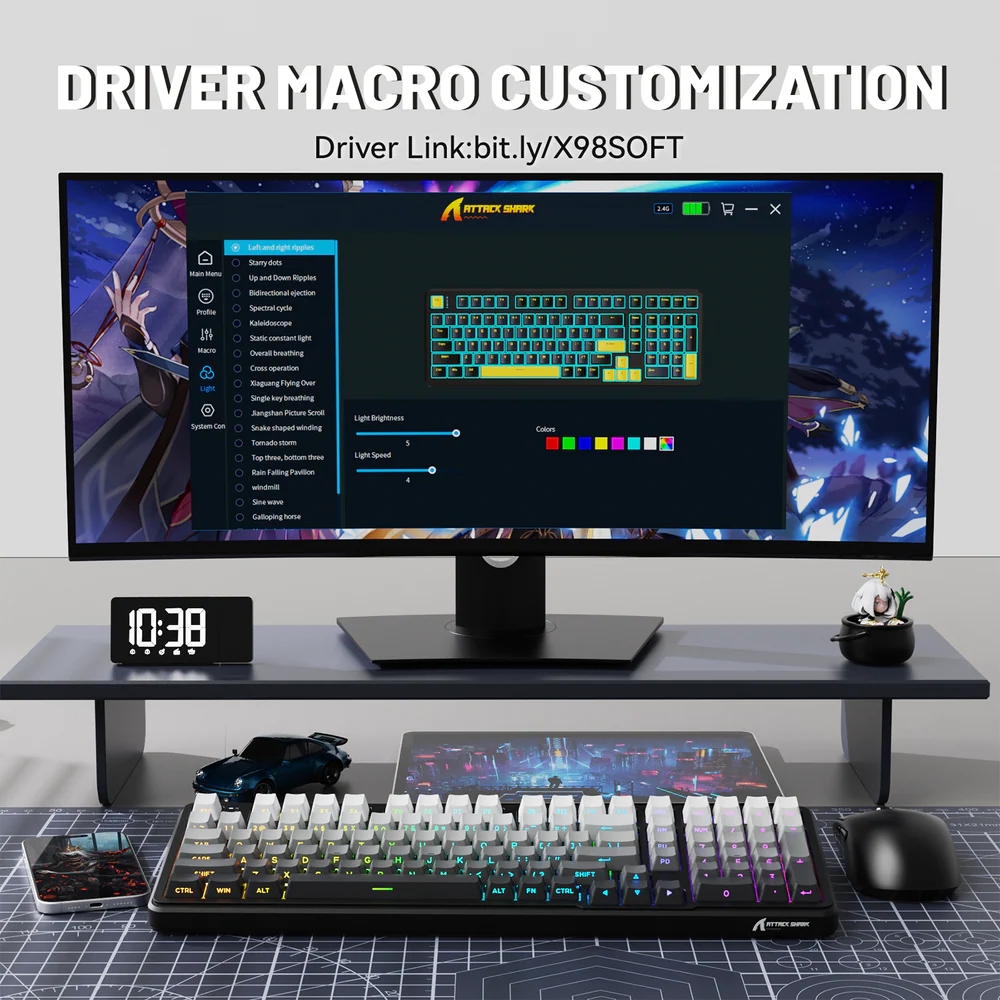Клавіатура ігрова механічна Attack Shark X98 102кл. RGB, Wireless, Moonlight Night (X98ML_AS) Чорний на малюнкі №8