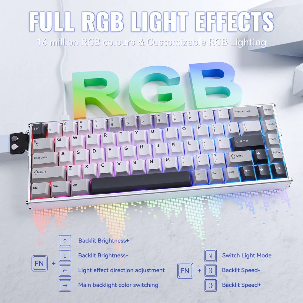 Клавіатура ігрова магнітна Attack Shark X68 Max HE 68кл. RGB, USB-C, Starlight White (X68MAXSW_AS) Білий на малюнкі №9