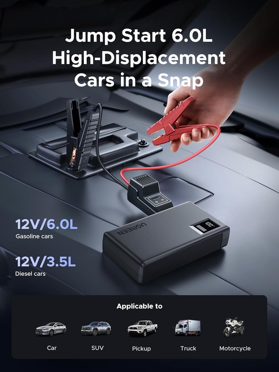 Автомобільний Jump Starter ES702 12000mAh Ugreen (35977) на малюнкі №3