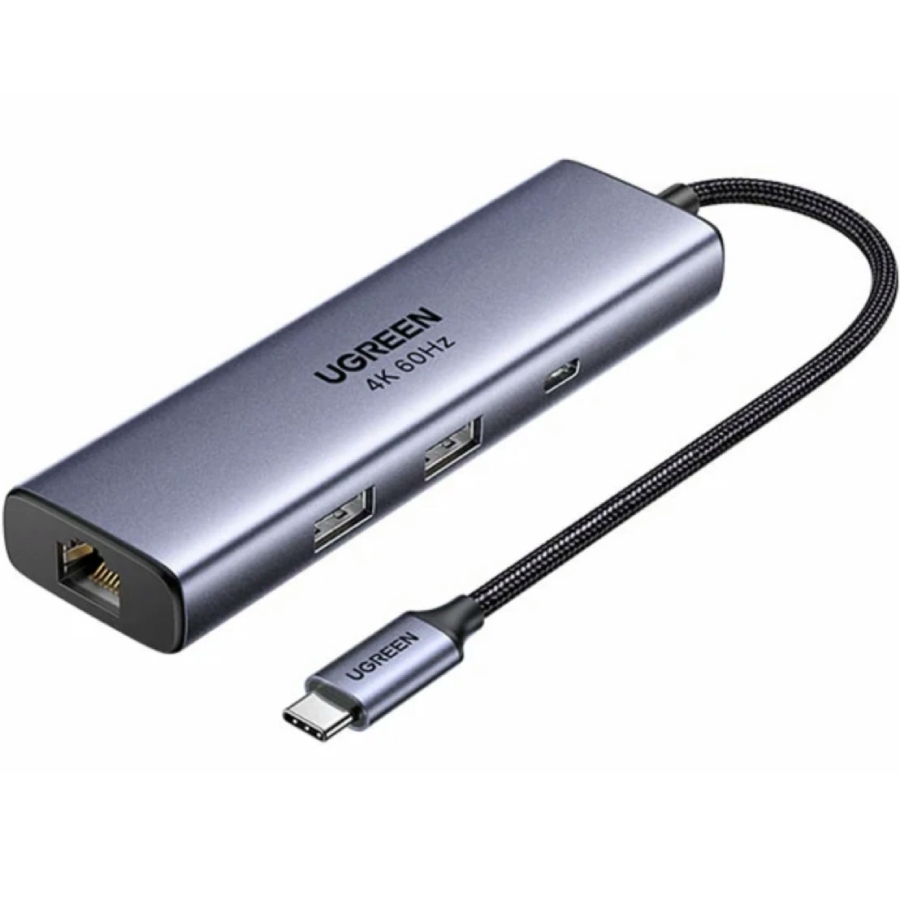 Док-станція USB 3.0 Type-C - 2xUSB-A 3.0/ 1xUSB-C 3.0/ DP4K60Hz/RJ45/ PD 100W CM512 сіра UGREEN (75643) на малюнкі №1