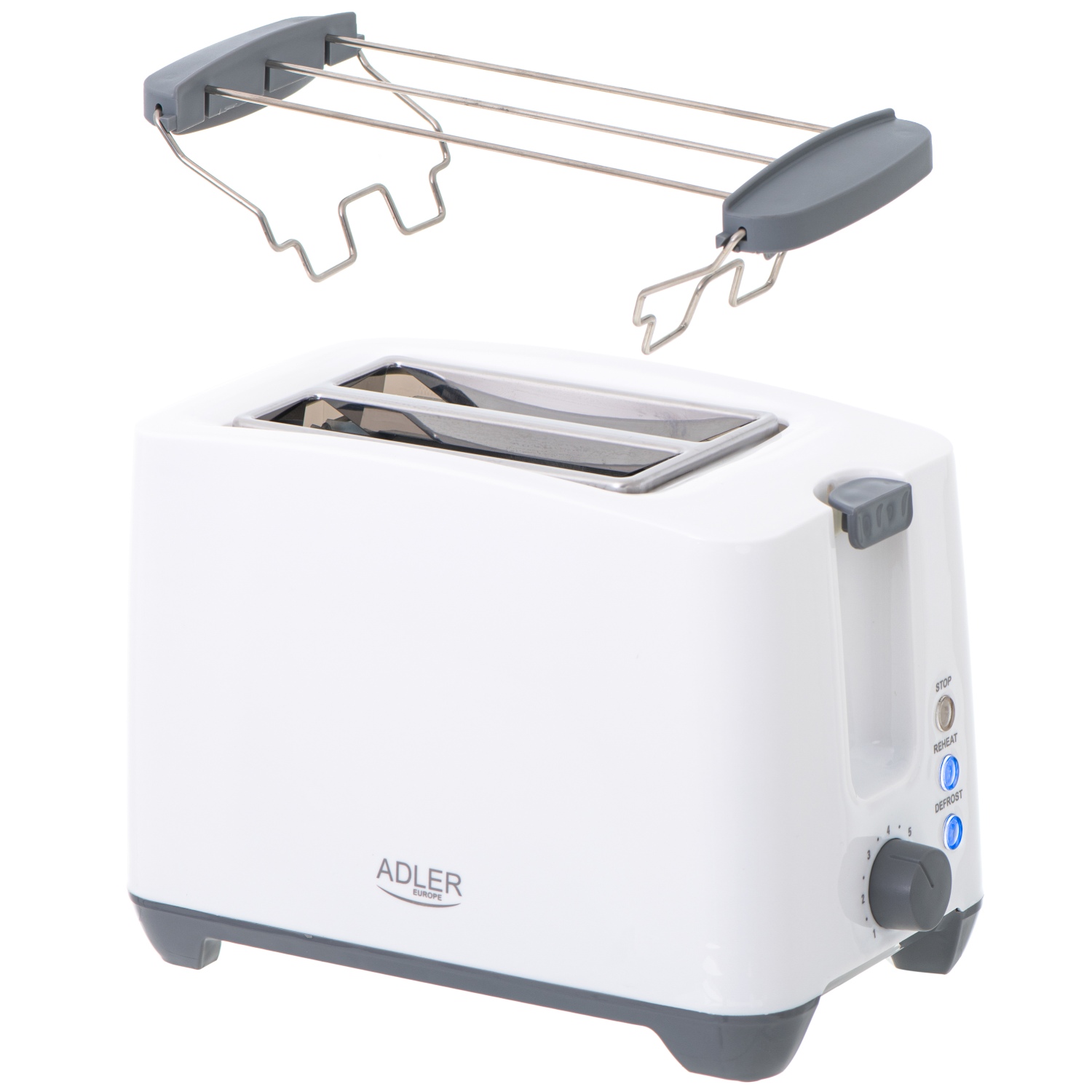 Тостер Adler AD 3216 white 1000Вт/2 відділення/7 режимів підсмажування/розморожування/підігрів булок (AD3216) Білий на малюнкі №4