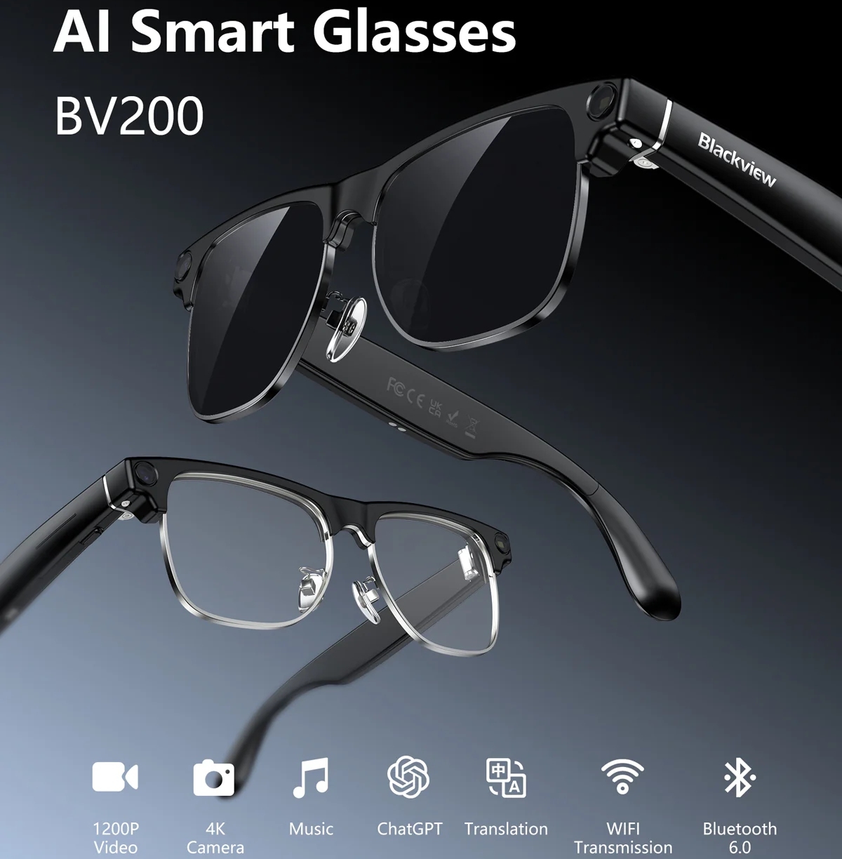 Смарт окуляри BlackView BV200 Sunglasses (6931548328322) на малюнкі №4