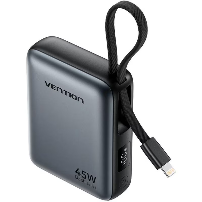 УМБ Vention 10000mAh 45W PD, QC3.0 USB-C In/Out, with Built-in USB-C and Lightning Cables Gray (FKMH0) на малюнкі №2
