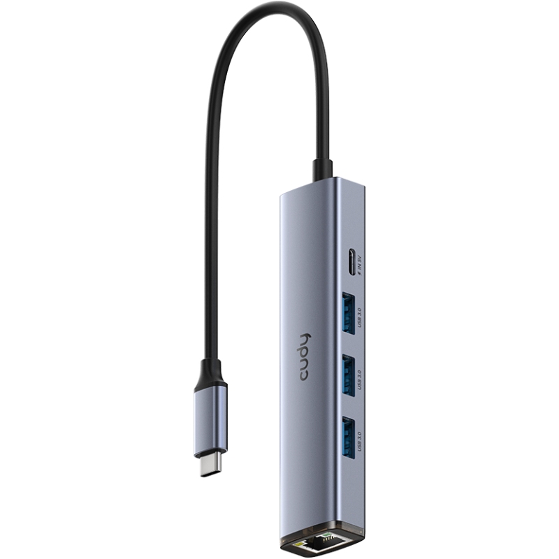 Хаб USB 3.0 Type-C - 3хUSB-A, 1хUSB-C (5 Гбіт/с), 1xGigabit Ethernet port, алюмінієвий корпус, Cudy (UH605) на малюнкі №1