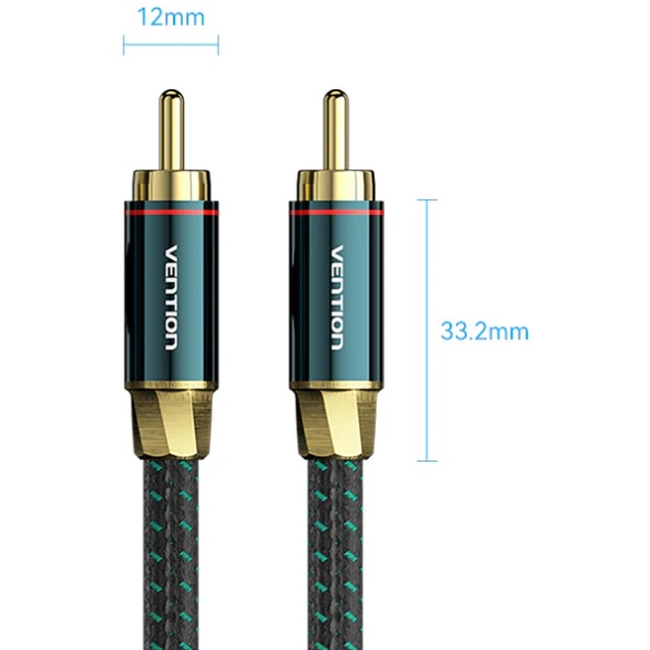 Кабель AUX coaxial HiFi RCA M/M 1.0м OFC Silver, Zinc alloy, зелений, Vention (BCTGF) Зелений на малюнкі №2