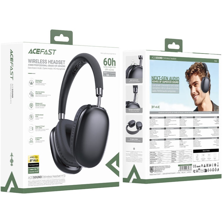 Гарнітура Acefast H13, Bluetooth+3,5мм Black (6974316285878) Чорний на малюнкі №5