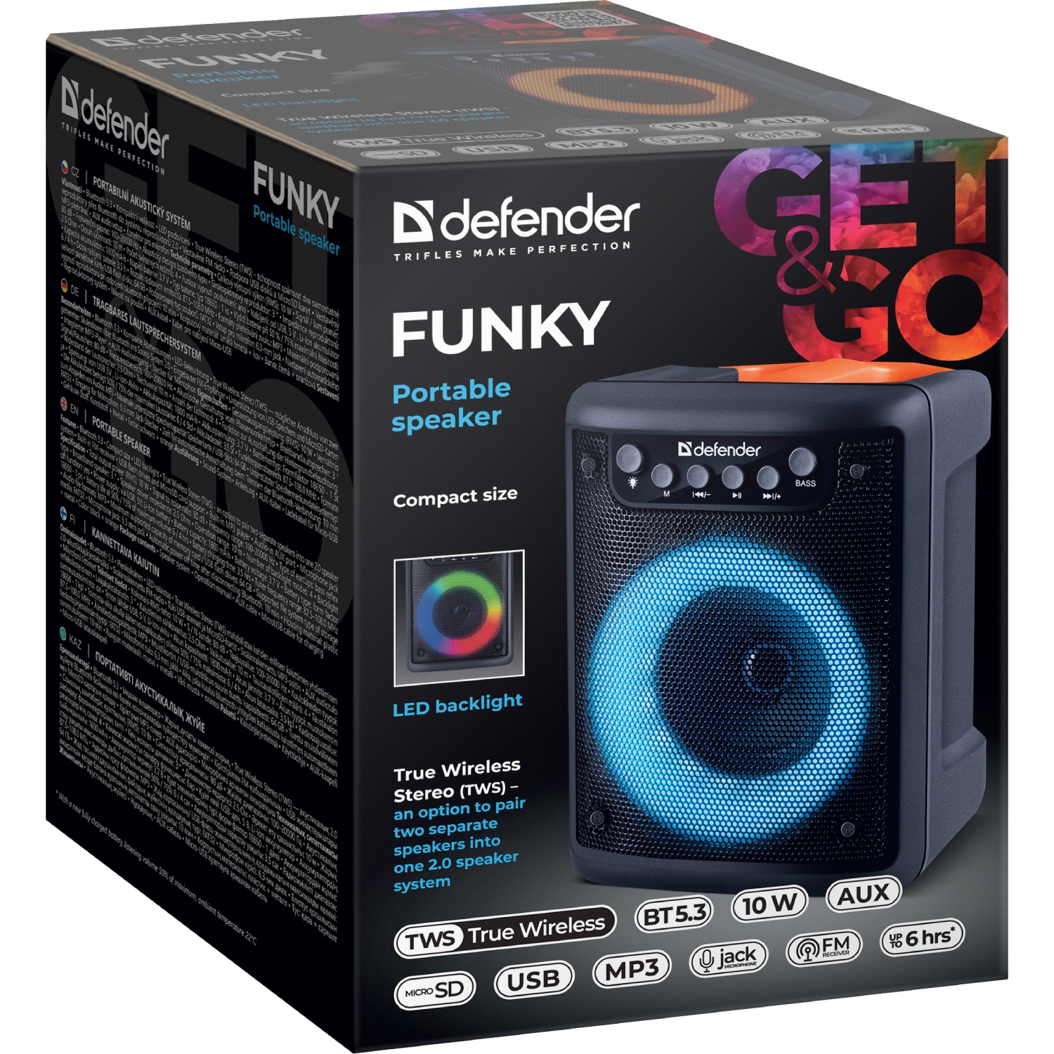 Акустична система 1.0 Defender Funky 10Вт, Light/BT/FM/USB/MIC/AUX (65053) Чорний на малюнкі №7