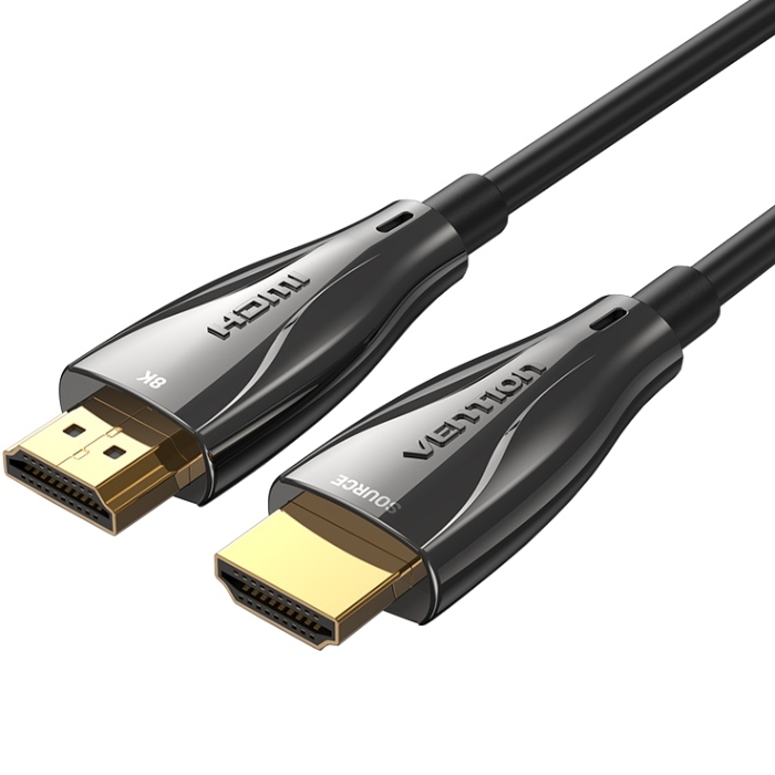 Кабель HDMI M - M, 10.0м, V2.1, Optical 8K 60Гц 48Gbps Dolby 7.1 TPE Black Zinc Alloy Vention (ALBBL) на малюнкі №1
