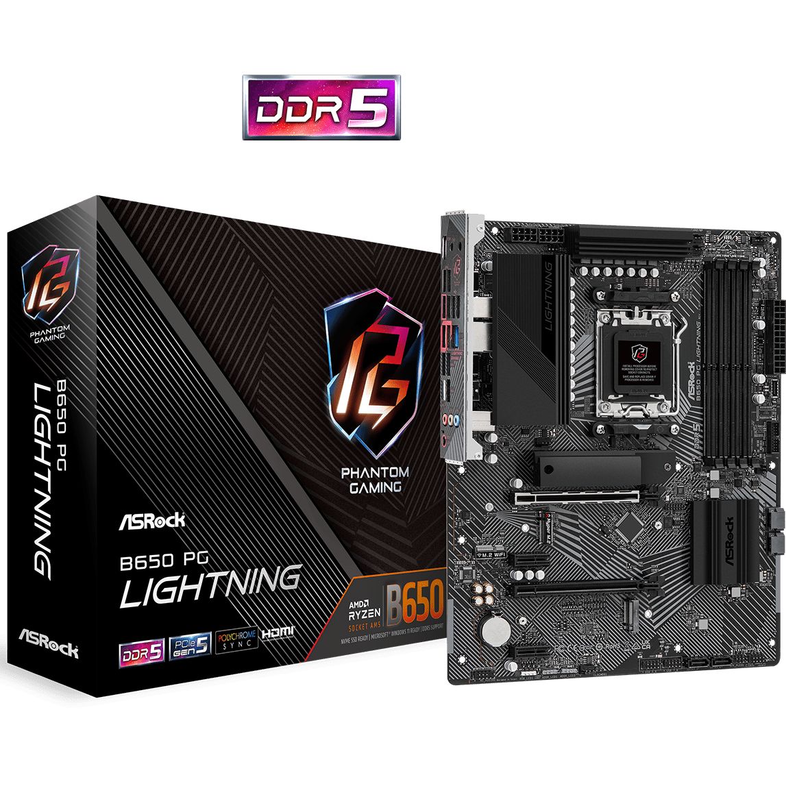 ASRock (AM5/B650, 4*DDR5, 2xPCIex16, HDMI, 4xSATA, 3xM.2, 2.5GLan, 7.1ch, ATX) (B650 PG LIGHTNING) на малюнкі №5