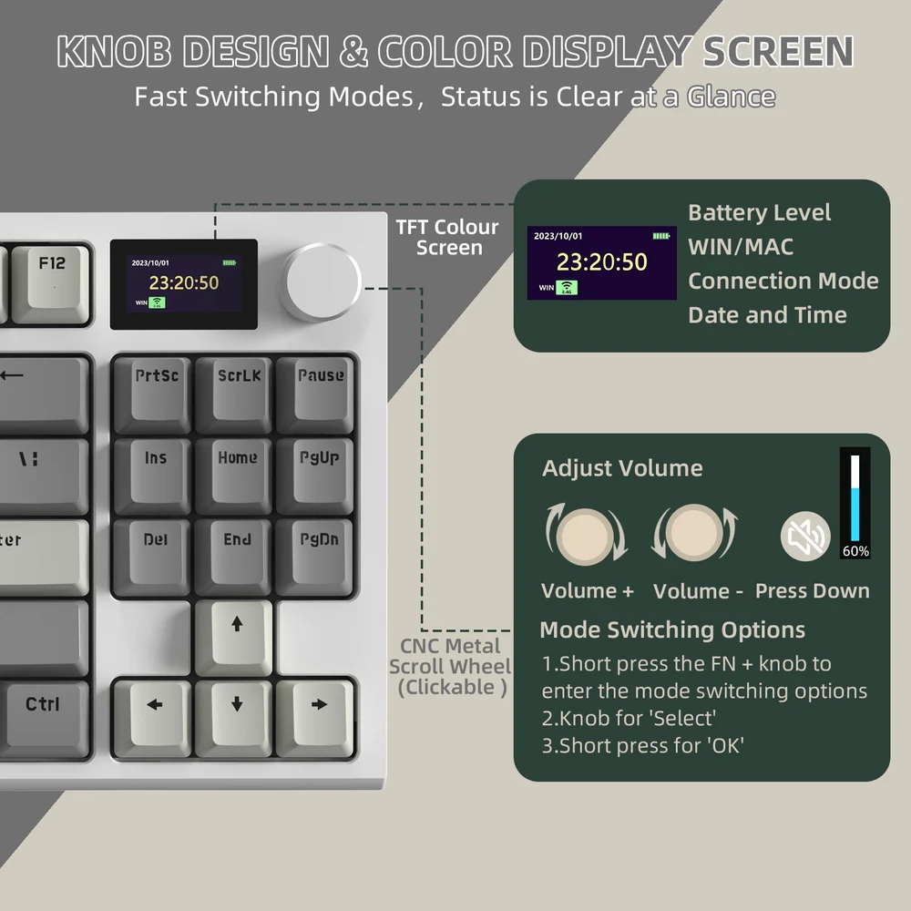 Клавіатура ігрова механічна Attack Shark K86 87кл.RGB,Wireless, Business Gray (K86BG_AS) Сірий на малюнкі №3