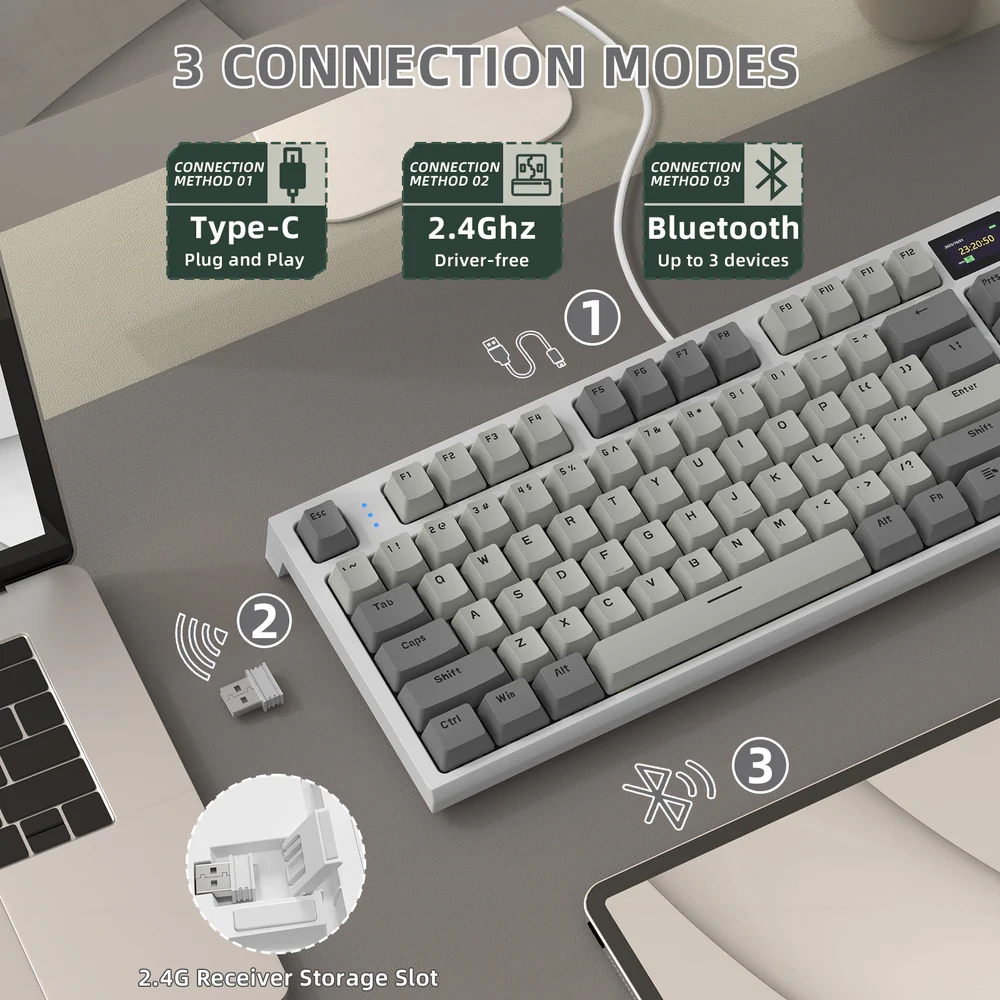 Клавіатура ігрова механічна Attack Shark K86 87кл.RGB,Wireless, Business Gray (K86BG_AS) Сірий на малюнкі №5
