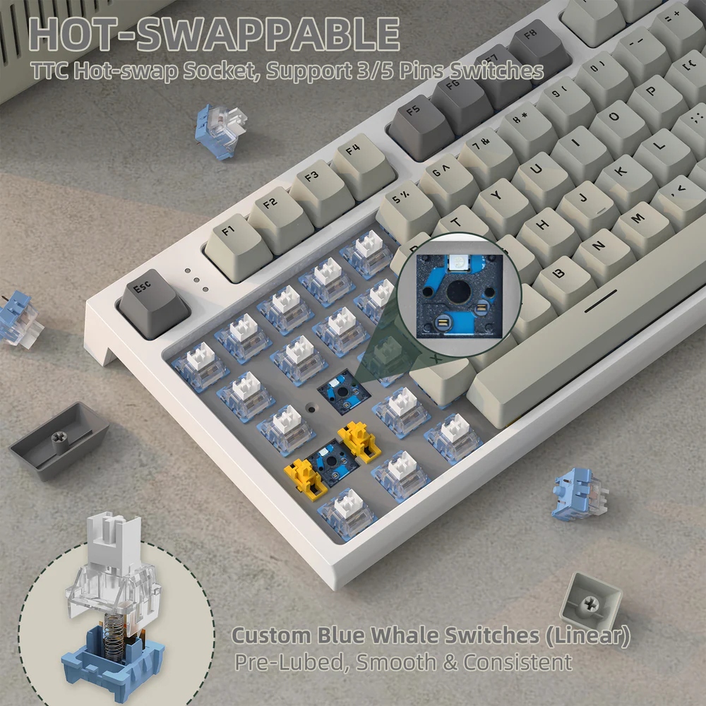 Клавіатура ігрова механічна Attack Shark K86 87кл.RGB,Wireless, Business Gray (K86BG_AS) Сірий на малюнкі №7