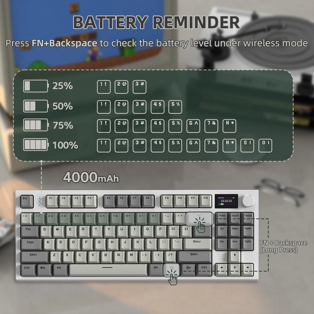 Клавіатура ігрова механічна Attack Shark K86 87кл.RGB,Wireless, Business Gray (K86BG_AS) Сірий на малюнкі №9