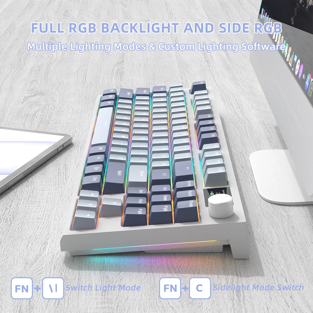 Клавіатура ігрова механічна Attack Shark K86 87кл.RGB,Wireless, Blue Whale перемикачі,Moonlit Night (K86MN_AS) Сірий на малюнкі №5