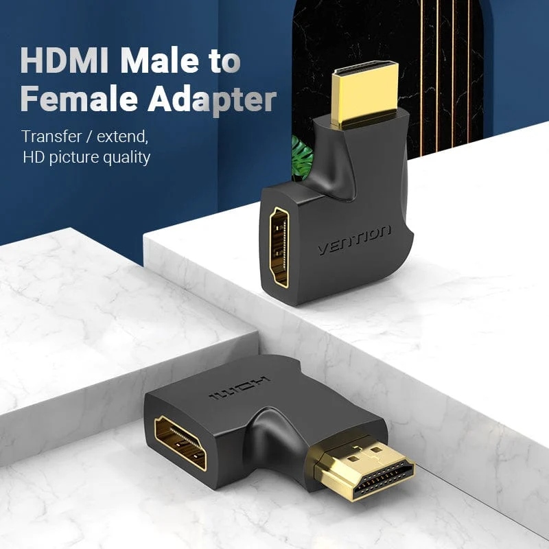 Перехідник HDMI F -- HDMI M, кут 90°, лівий, PVC, чорний, Vention (AIPB0) на малюнкі №2