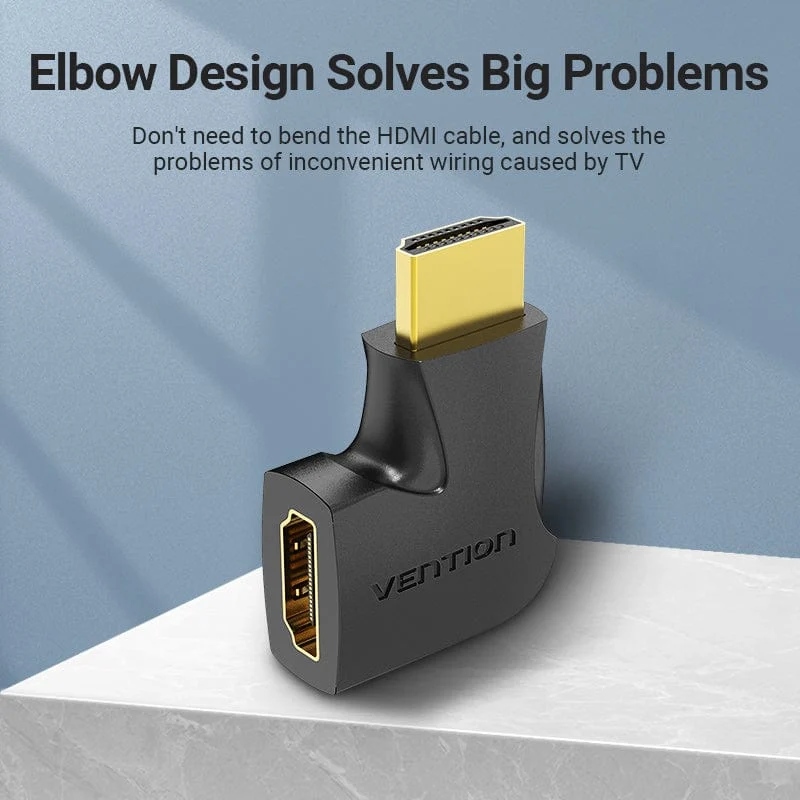 Перехідник HDMI F -- HDMI M, кут 90°, лівий, PVC, чорний, Vention (AIPB0) на малюнкі №3