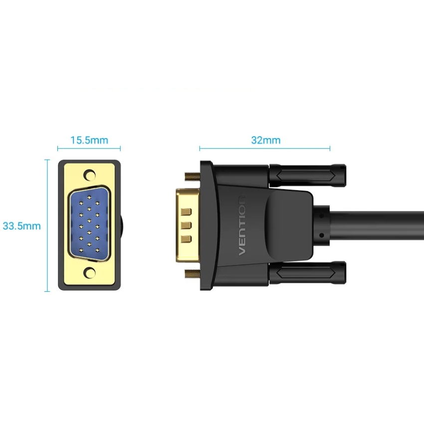 Кабель VGA 15M-15M, 5.0 м, з ферритами, чорний Vention (DAEBJ) на малюнкі №2