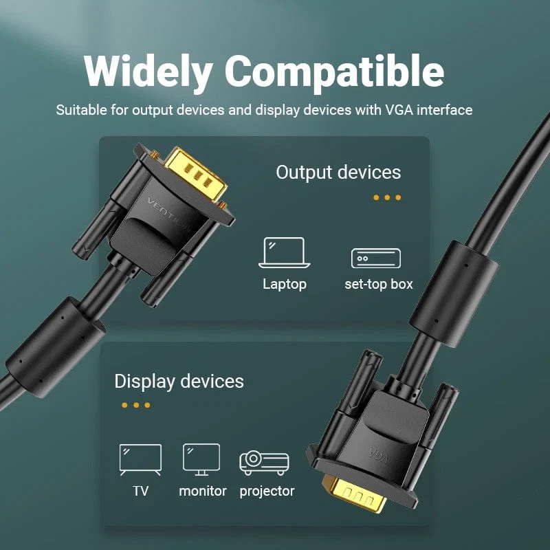 Кабель VGA 15M-15M, 5.0 м, з ферритами, чорний Vention (DAEBJ) на малюнкі №7
