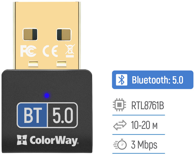 Адаптер Bluetooth v5.0 USB, чорний Colorway (CW-AD-BT50) на малюнкі №5