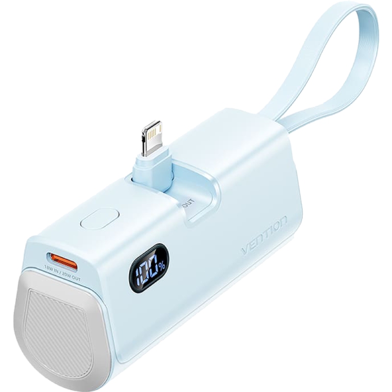 УМБ Vention 4800mAh 22,5W PD, USB-C In/Out, LED display, with built-in USB-C cable Blue (FHRL0) на малюнкі №1