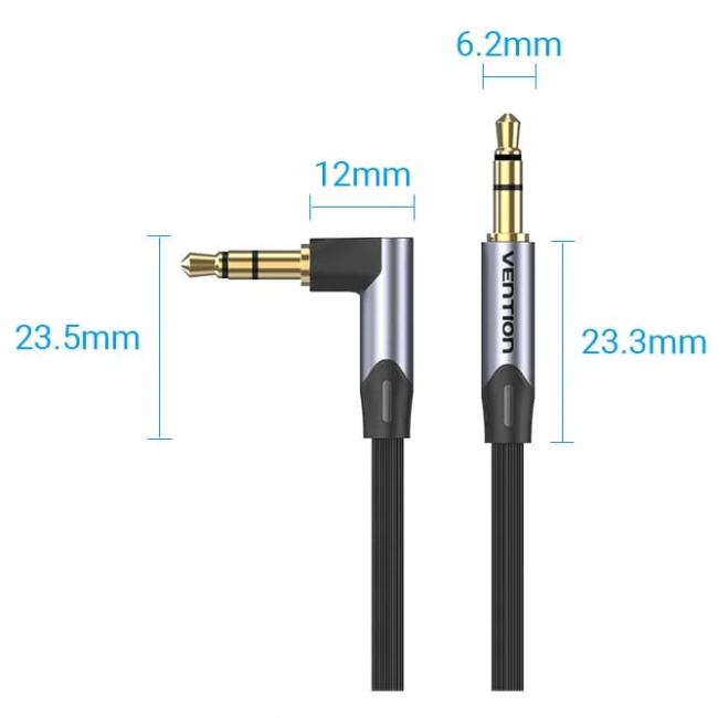 Кабель AUX Audio TRS M/M, кут 90°, 3.0м, сірий, Aluminum Alloy Vention (BANHI) Сірий на малюнкі №2