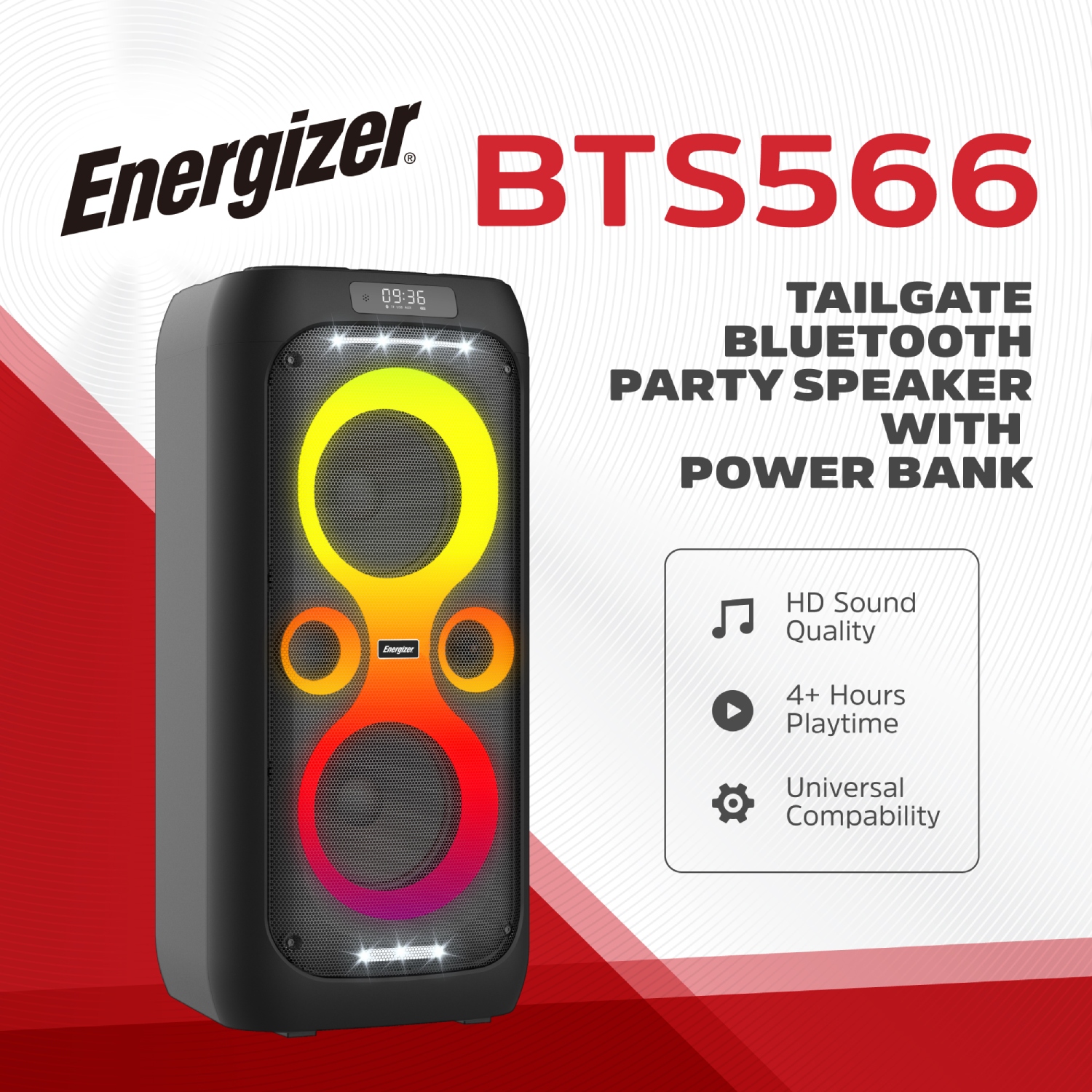 Акустична система 1.0 Energizer 50Вт Bluetooth 5.3/RMS/TF/USB/AUX/TWS/MIC, Dual 6.5” Drivers чорна (BTS566) Чорний на малюнкі №6