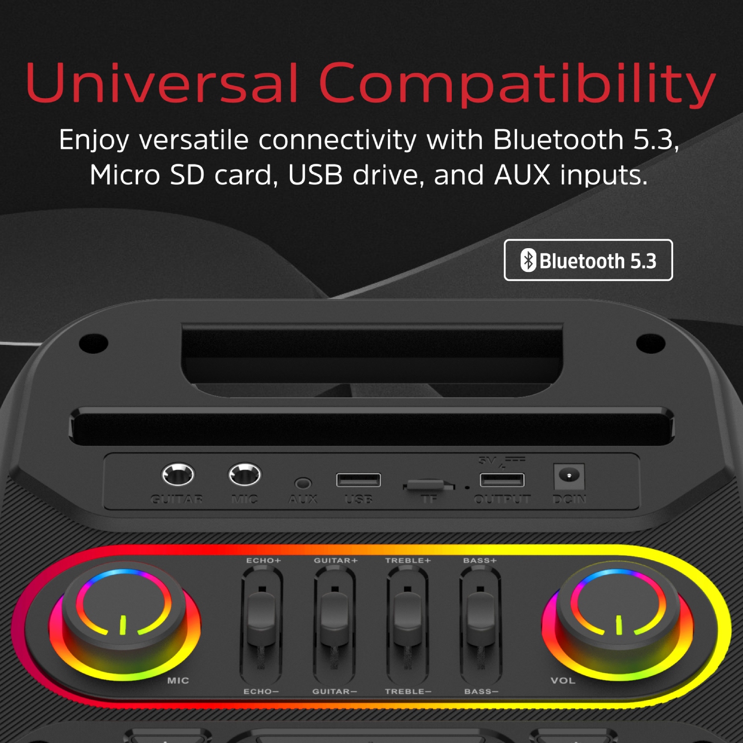 Акустична система 1.0 Energizer 50Вт Bluetooth 5.3/RMS/TF/USB/AUX/TWS/MIC, Dual 6.5” Drivers чорна (BTS566) Чорний на малюнкі №7