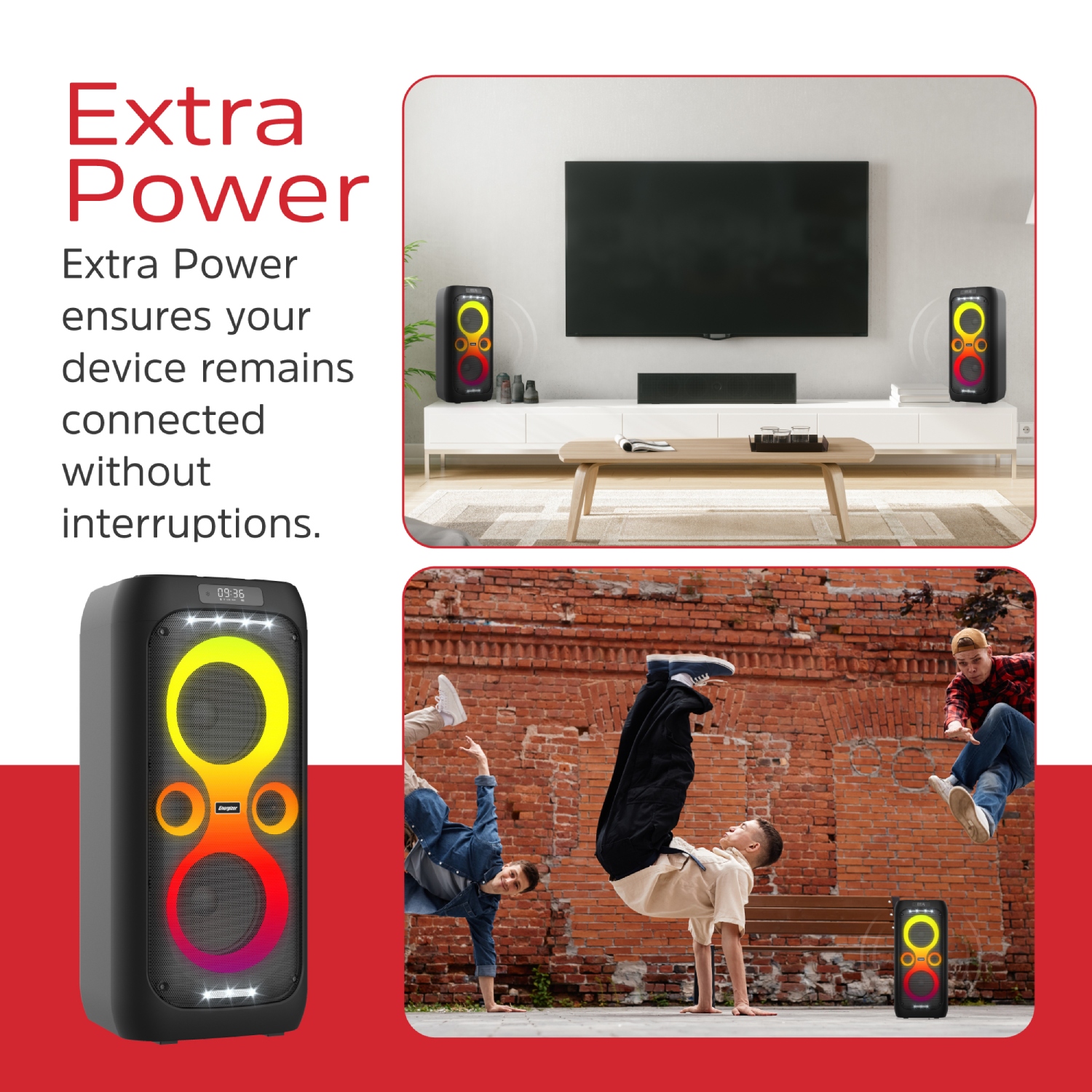 Акустична система 1.0 Energizer 50Вт Bluetooth 5.3/RMS/TF/USB/AUX/TWS/MIC, Dual 6.5” Drivers чорна (BTS566) Чорний на малюнкі №8