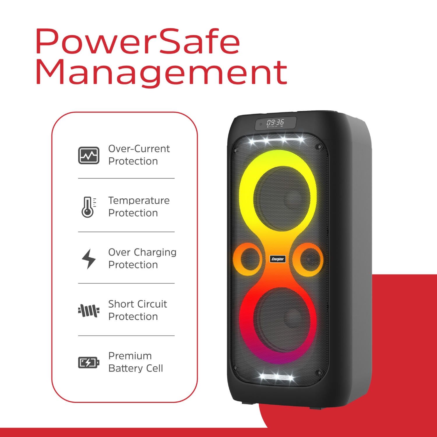 Акустична система 1.0 Energizer 50Вт Bluetooth 5.3/RMS/TF/USB/AUX/TWS/MIC, Dual 6.5” Drivers чорна (BTS566) Чорний на малюнкі №9