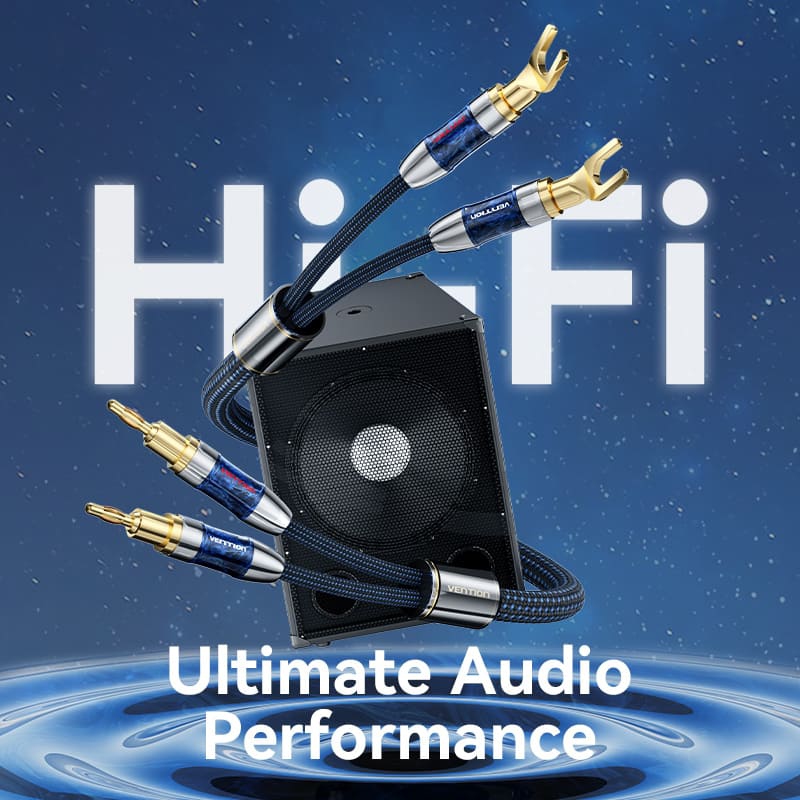 HiFi Audio Speaker Cable 1.5м,Banana-Spade 2xM/M,4N OFC Silver, Gold-Plated,TPE + обплетення,Vention (BLCLG) Синій на малюнкі №5