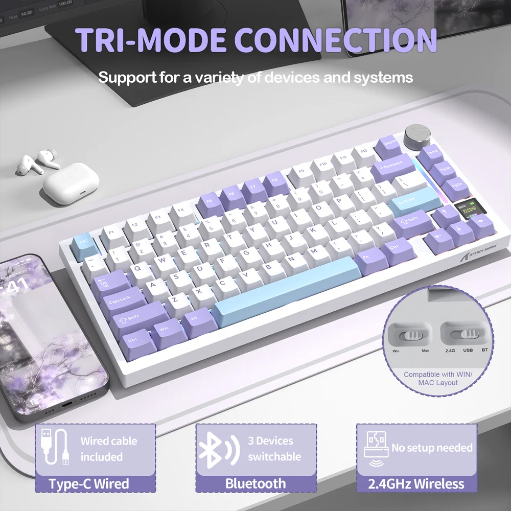 Клавіатура ігрова механічна Attack Shark X820 Ultra 81кл. RGB, Wireless, Gift Axis White (X820ULTRAGA_AS) Білий на малюнкі №2