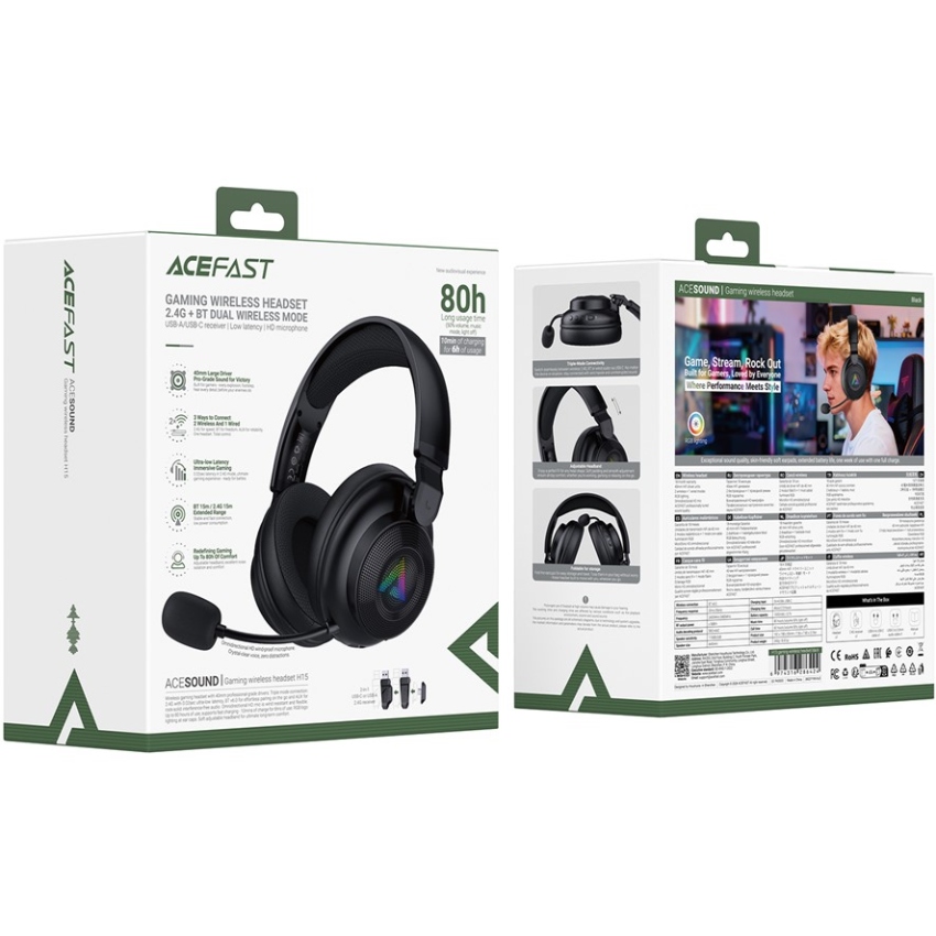 Гарнітура ігрова Acefast H15 Bluetooth+2,4G Black (6974316286424) Чорний на малюнкі №5