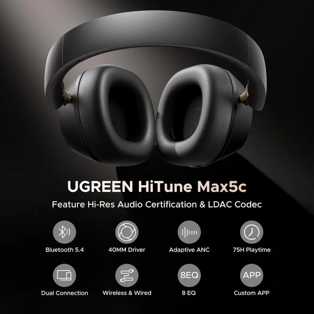 Навушники UGREEN HP203 HiTune Max5С Hybrid ANC Black (35757) на малюнкі №5