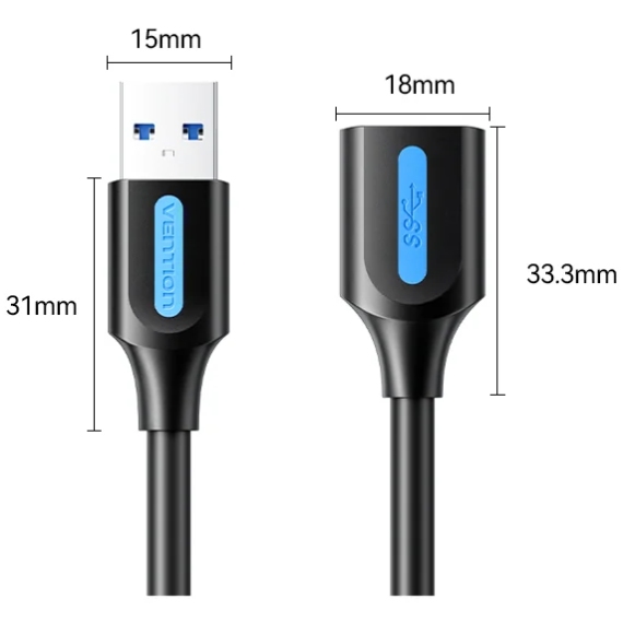 Кабель продовжувач USB 3.2 AM/AF 1.0м, 10Gbps, PVC Type, чорний, Vention (CBOBF) Чорний на малюнкі №2