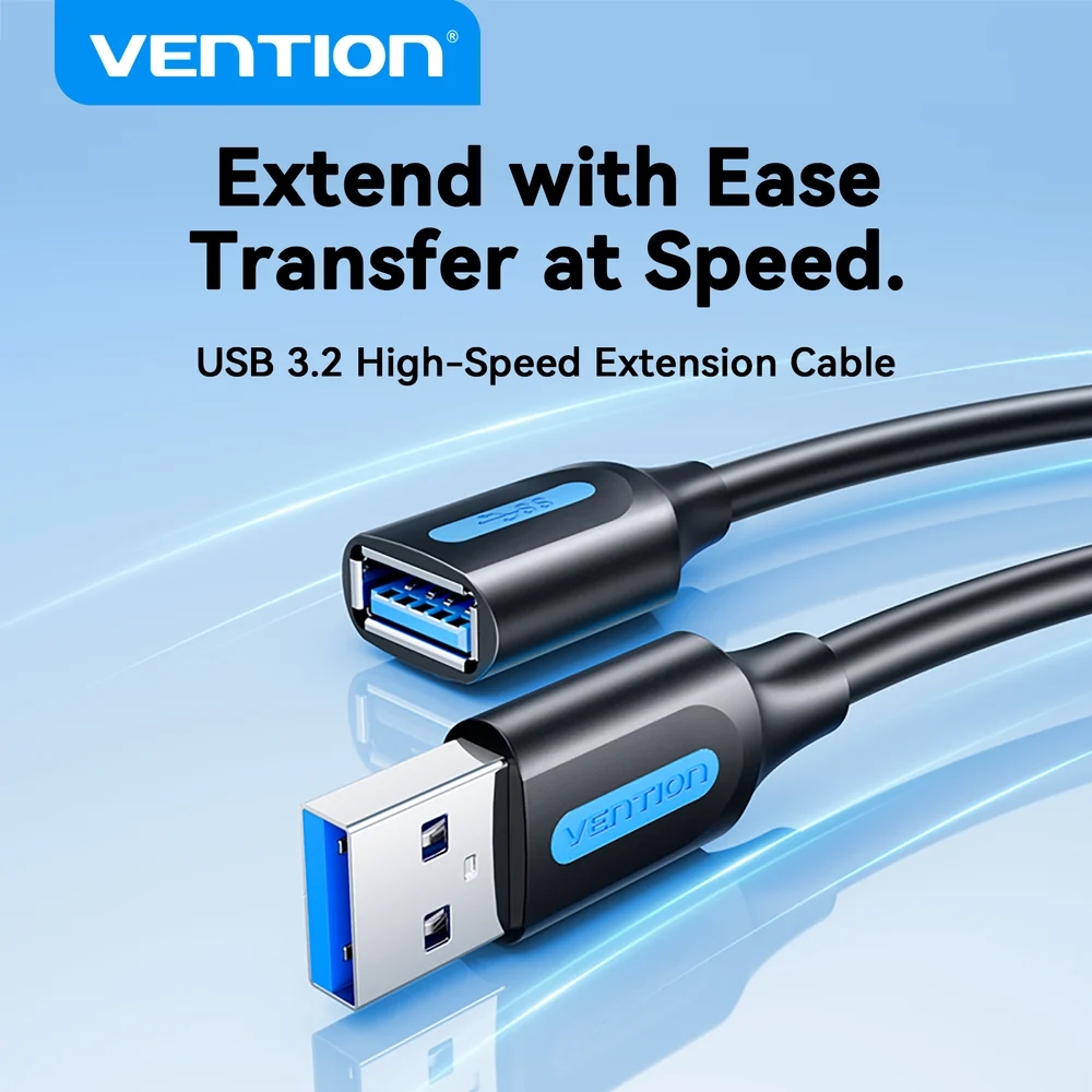 Кабель продовжувач USB 3.2 AM/AF 1.0м, 10Gbps, PVC Type, чорний, Vention (CBOBF) Чорний на малюнкі №4
