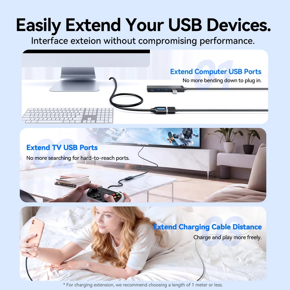 Кабель продовжувач USB 3.2 AM/AF 1.0м, 10Gbps, PVC Type, чорний, Vention (CBOBF) Чорний на малюнкі №7