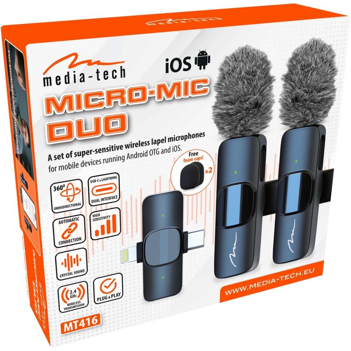 Бездротовий петличний мікрофон Media-Tech USB-C/Lightning 2-Pack Micro-Mic Duo Black (MT416) Чорний на малюнкі №6