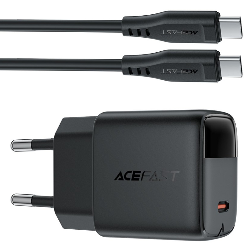 Зарядний пристрій 1xUSB-C 20W Gan A113 Fast Charger + USB-C cable with digital display black Acefast (6974316284420) на малюнкі №3