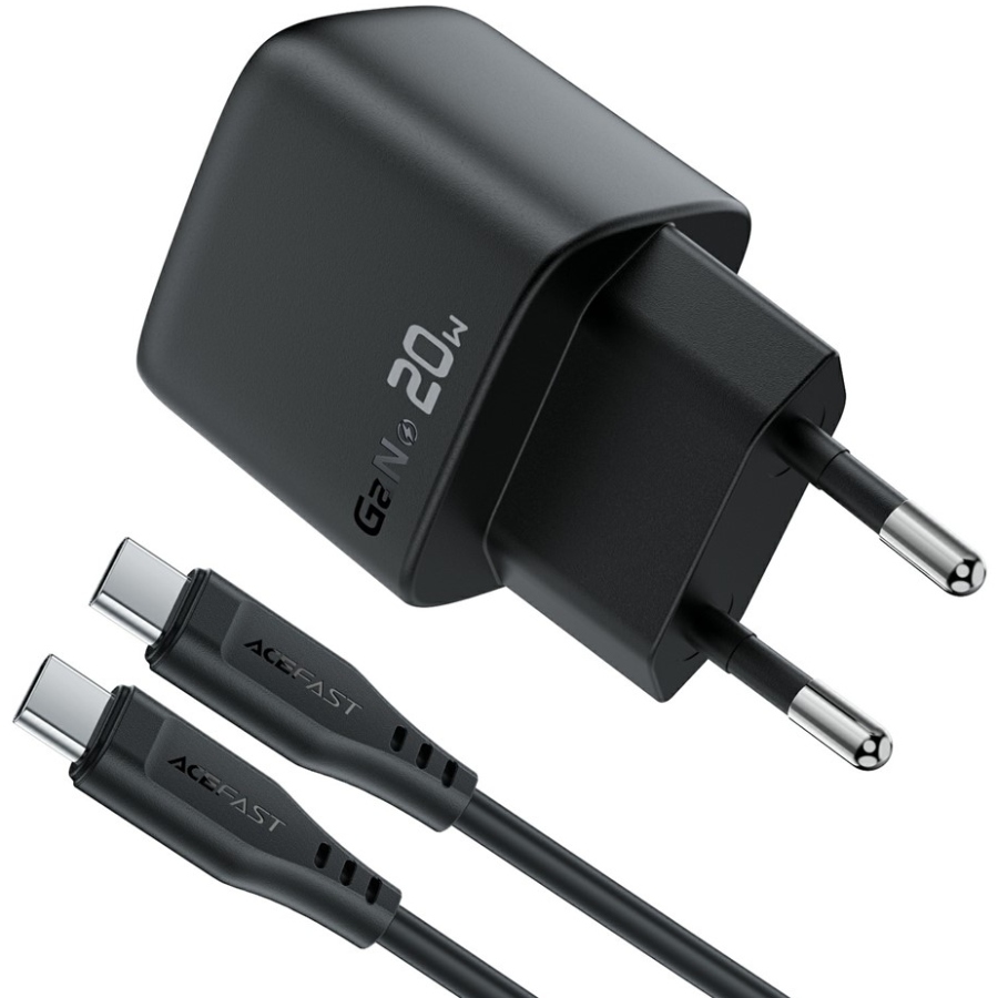 Зарядний пристрій 1xUSB-C 20W Gan A113 Fast Charger + USB-C cable with digital display black Acefast (6974316284420) на малюнкі №4