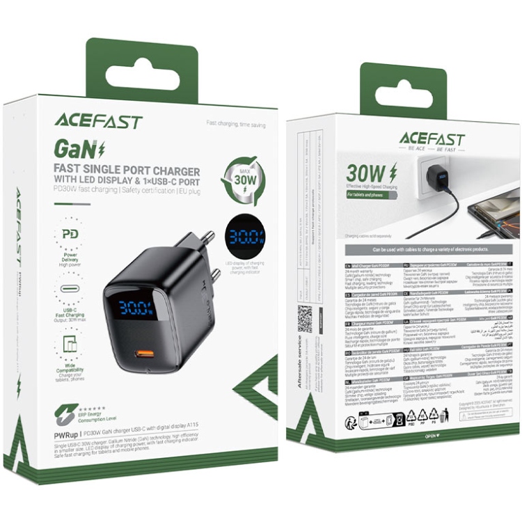 Зарядний пристрій 1xUSB-C 20W Gan A113 Fast Charger + USB-C cable with digital display black Acefast (6974316284420) на малюнкі №5